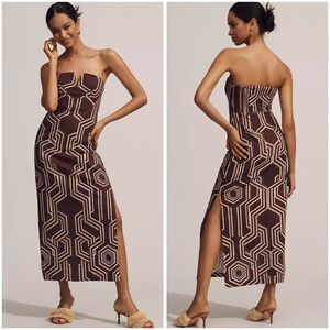 Anthropologie Strapless Brown Linen Dress